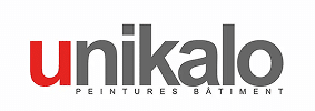 Logo Unikalo Peintures Bâtiment : Design Moderne Logo Unikalo Peintures Bâtiment : le mot "unikalo" en gris foncé, les trois premières lettres "uni" en rouge, avec le slogan en dessous.